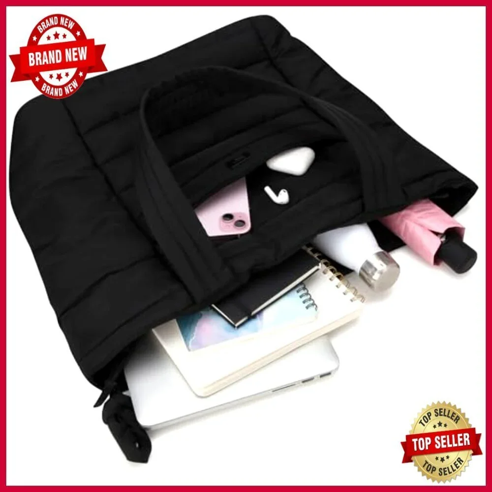Large Lightweight Puffer Travel Tote with Zipper Shoulder Bag